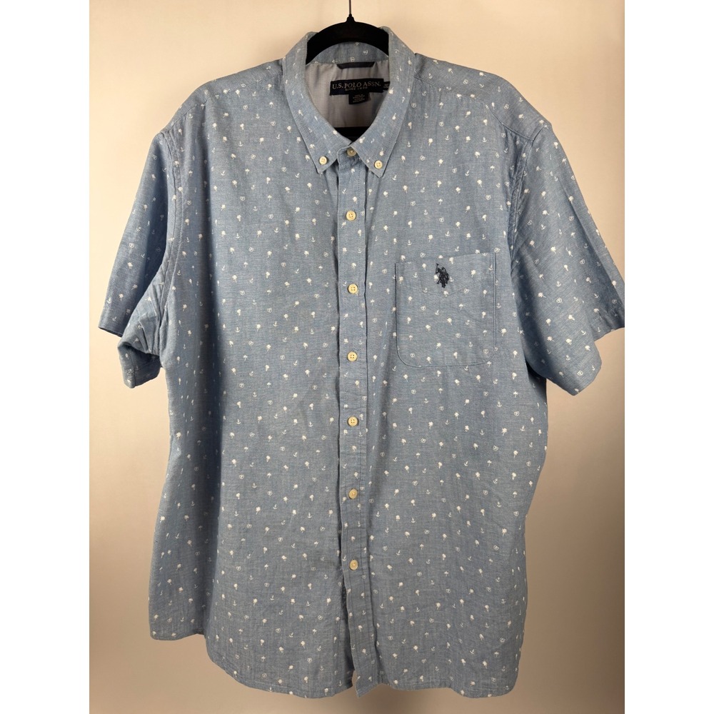 U.S. Polo Assn. Nautical Print Chambray Button‑Down Shirt – Men's 2XL